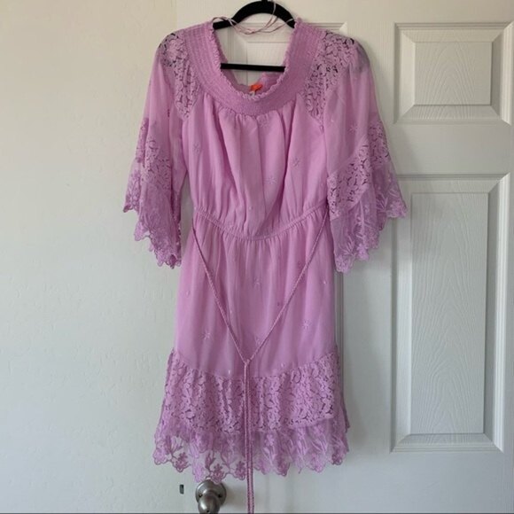 River Island Purple Lace Ruffle Mini Dress Medium - Picture 2 of 7